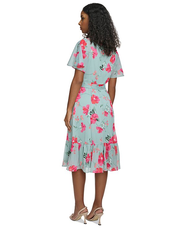 Vestido de gasa floral y botones