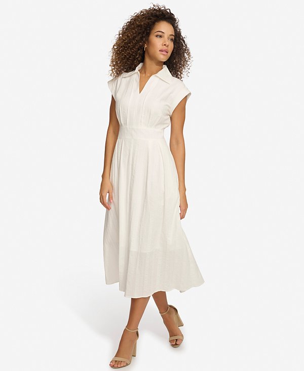 Vestido camisero midi de rayas texturizadas