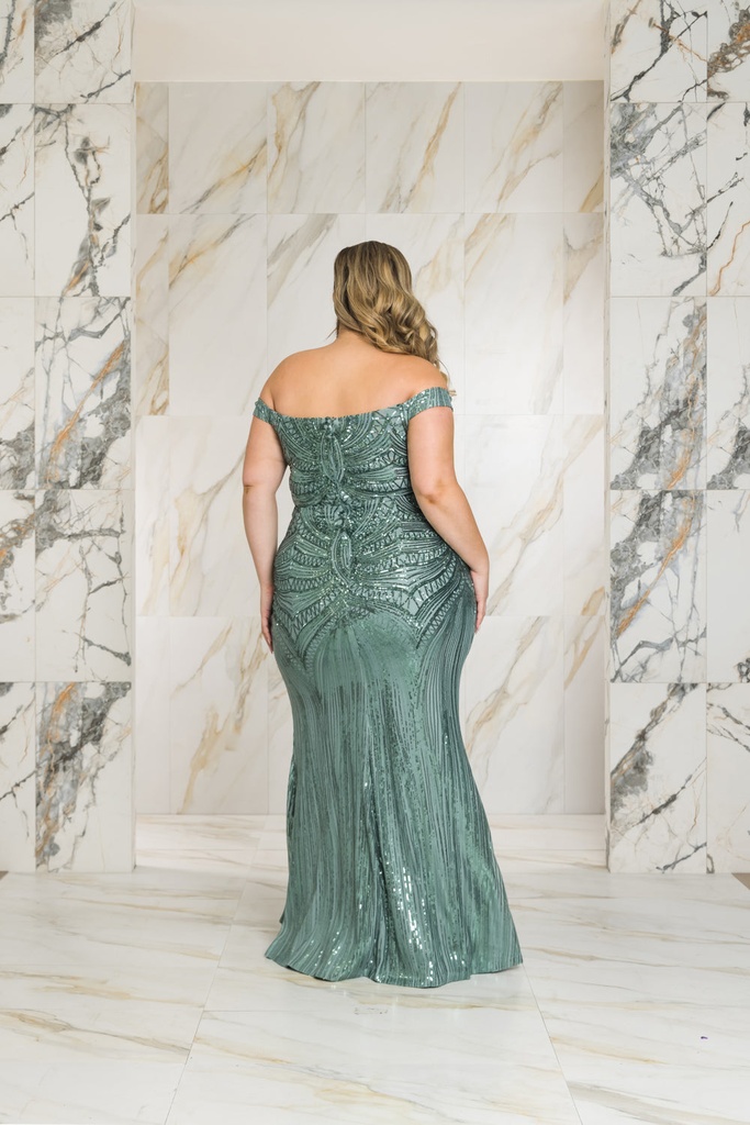 Vestido brillante con hombros descubiertos