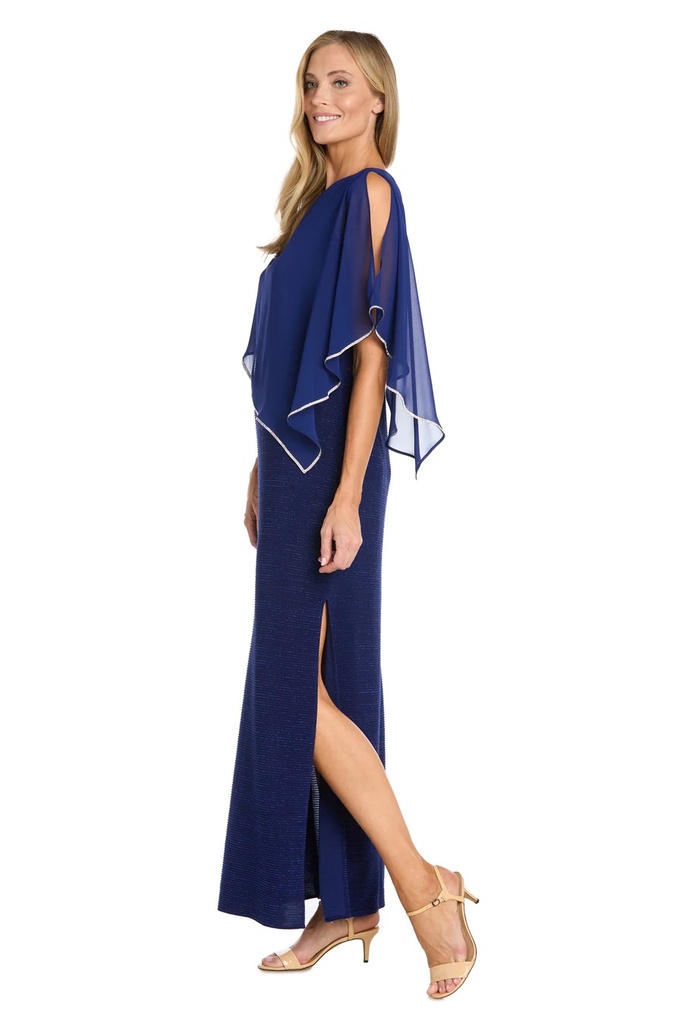 Vestido largo con poncho de diamantes