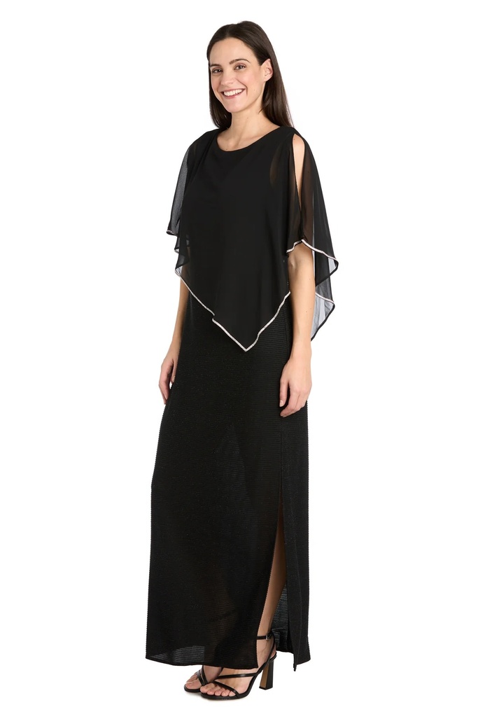 Vestido largo con poncho de diamantes