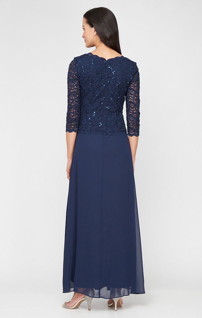 Vestido formal de encaje en linea A, blue sky