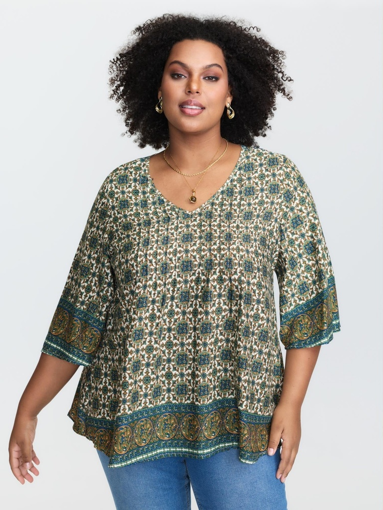 Blusa con borlas y estampado Bohemio