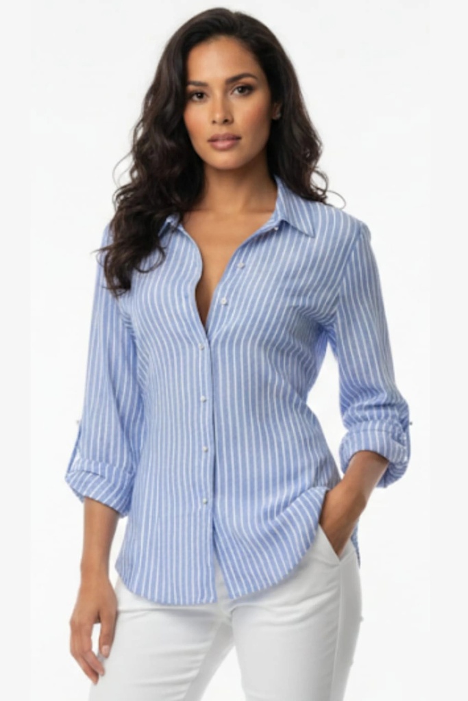 Blusa con líneas y botones de perlas