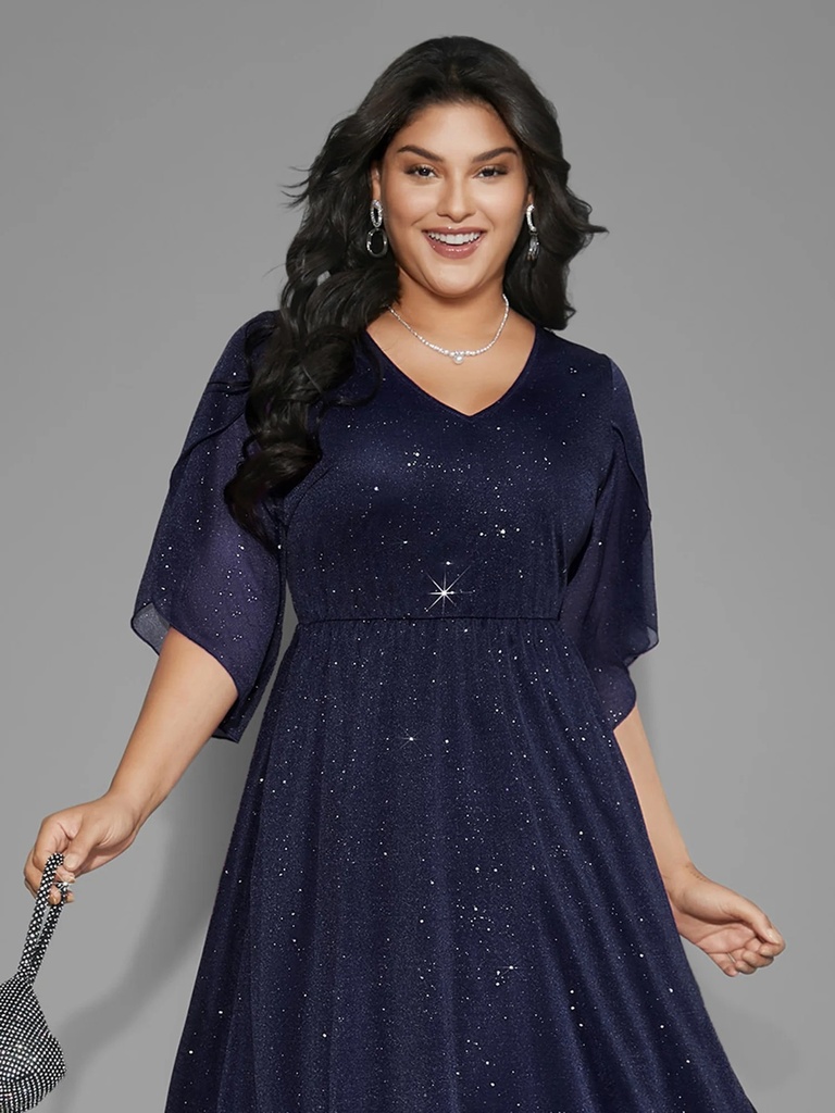 Vestido midi de manga con pétalos