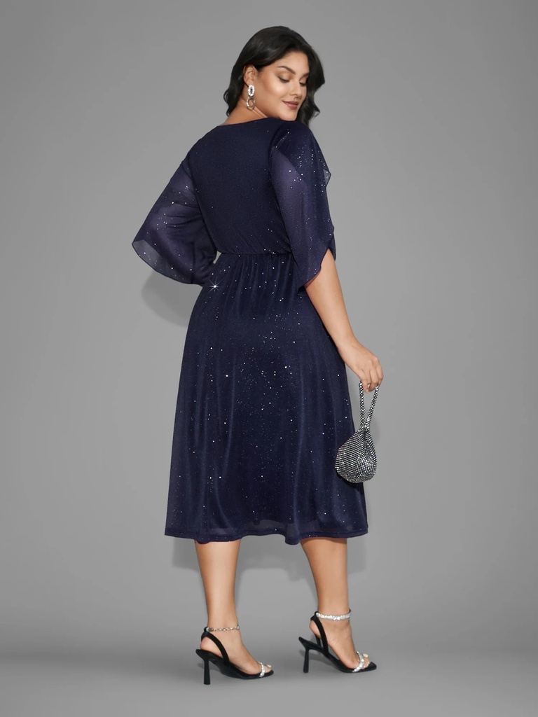 Vestido midi de manga con pétalos