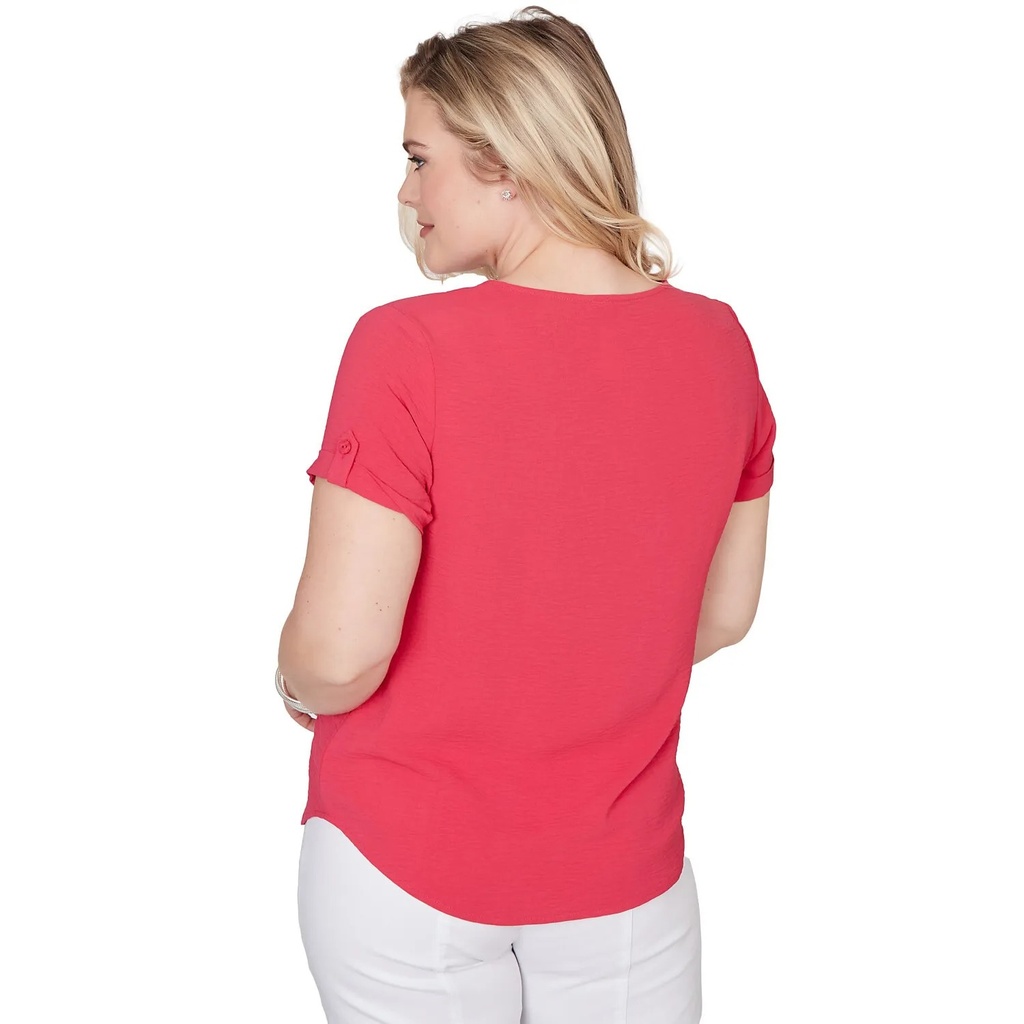 Blusa de manga corta enrollada lisa