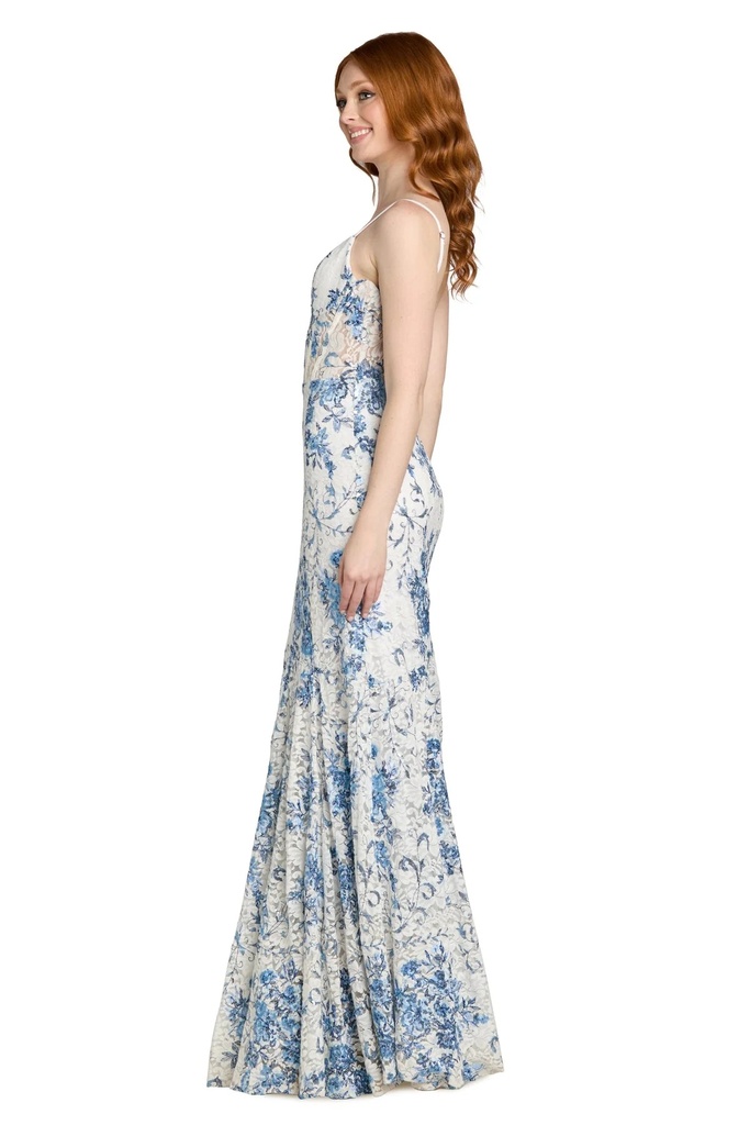 Vestido con escote en V y encaje floral