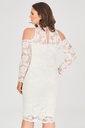 Vestido midi de encaje con cuello alto