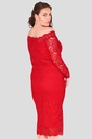 Vestido midi con escote Bardot festoneado