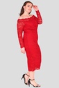 Vestido midi con escote Bardot festoneado