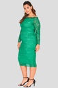 Vestido midi con escote Bardot festoneado