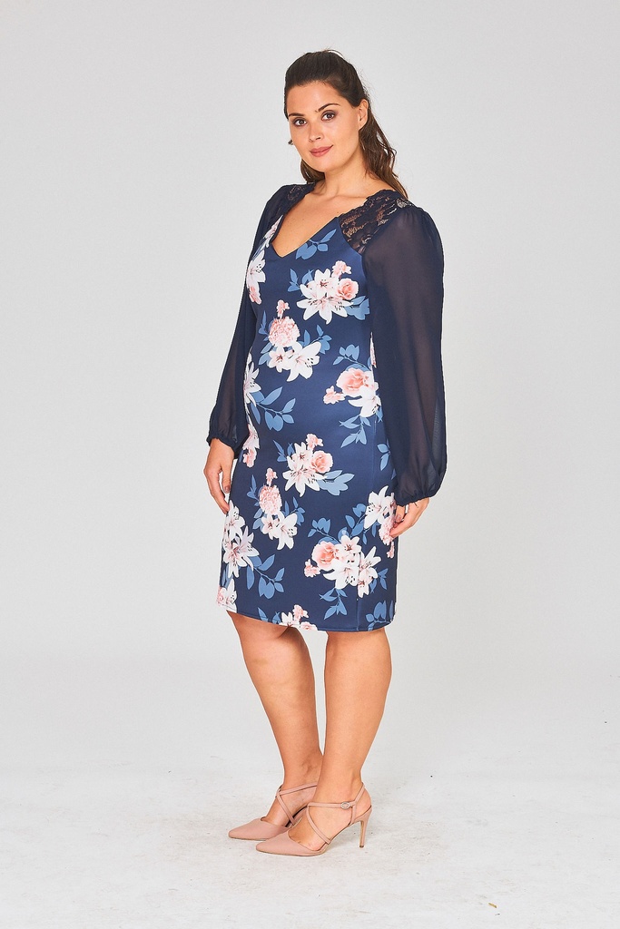 Vestido body floral con mangas ilusión