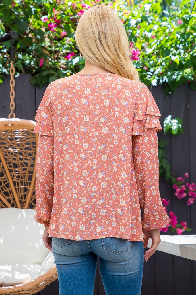 Blusa Floral Manga Abullonada