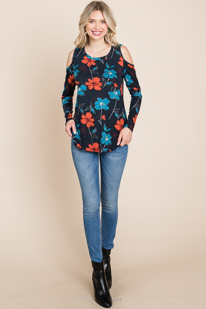 Blusa floral cold shoulder