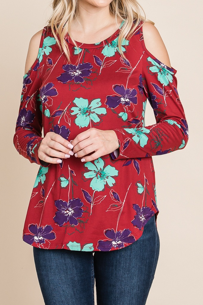 Blusa floral cold shoulder Burgundy