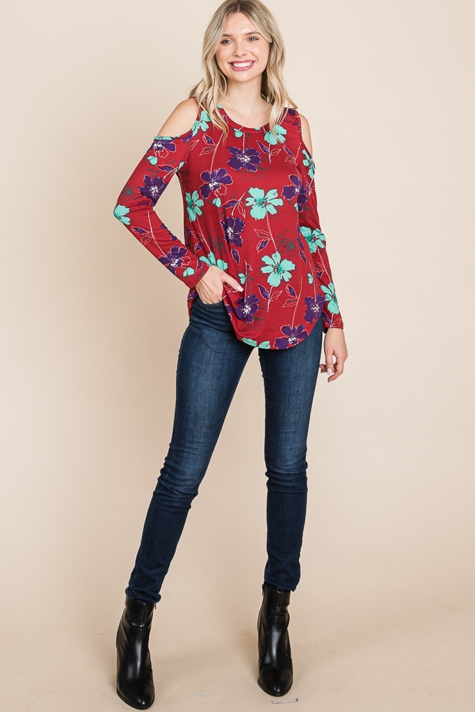 Blusa floral cold shoulder Burgundy