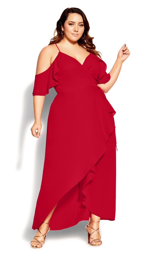 Vestido largo con volantes scarlet