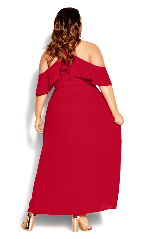 Vestido largo con volantes scarlet
