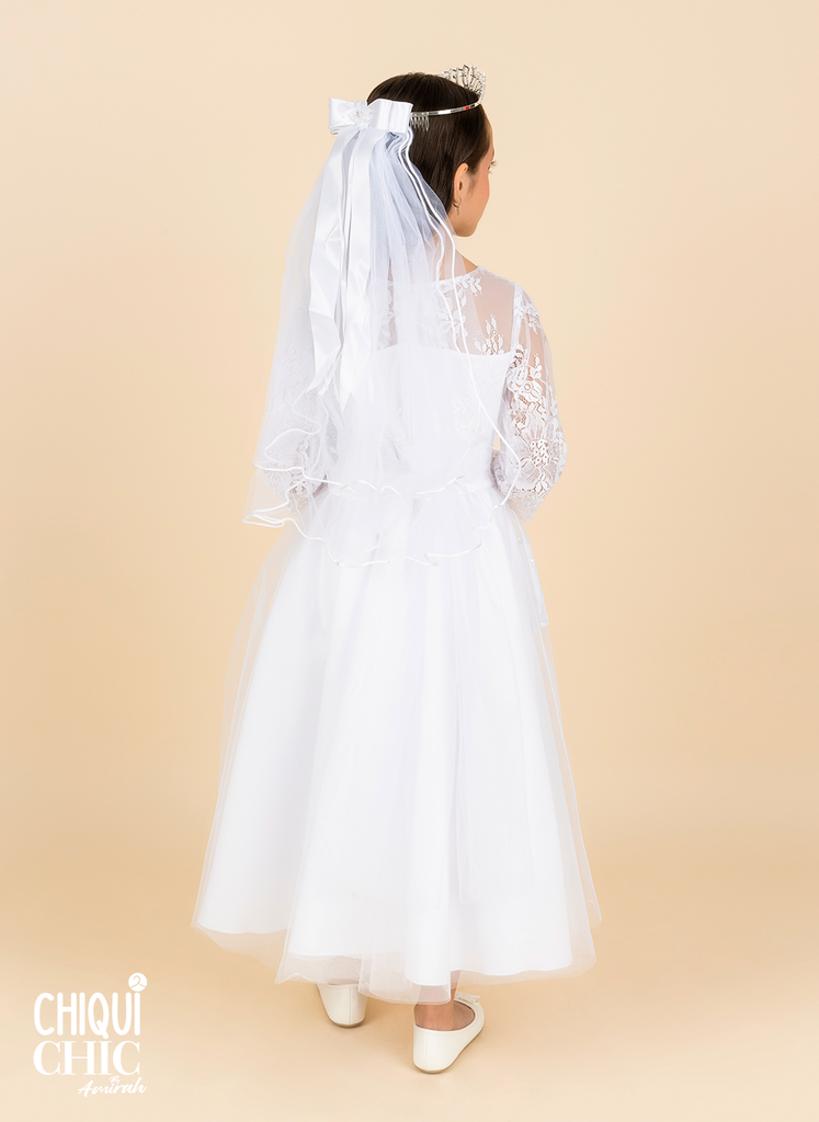 Vestido con top de encaje y mangas 3/4