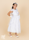 Vestido de manga corta con cinturón de cristales
