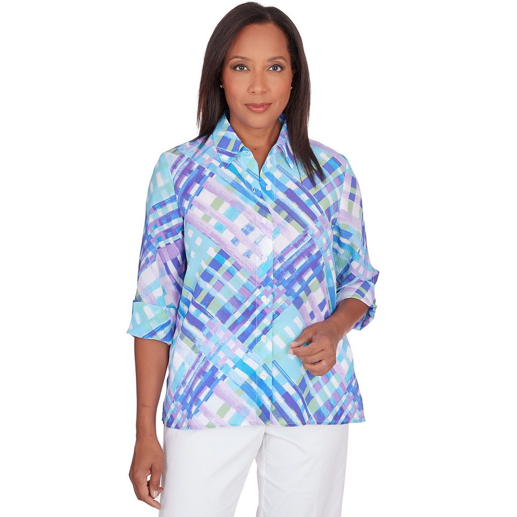 Blusa  botones a cuadros de celosía