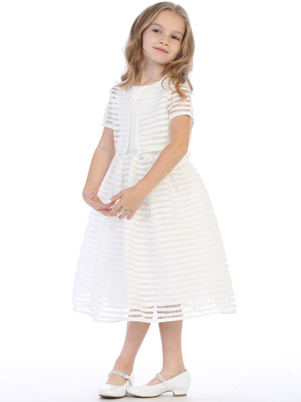 Vestido de raso y rayas con torera