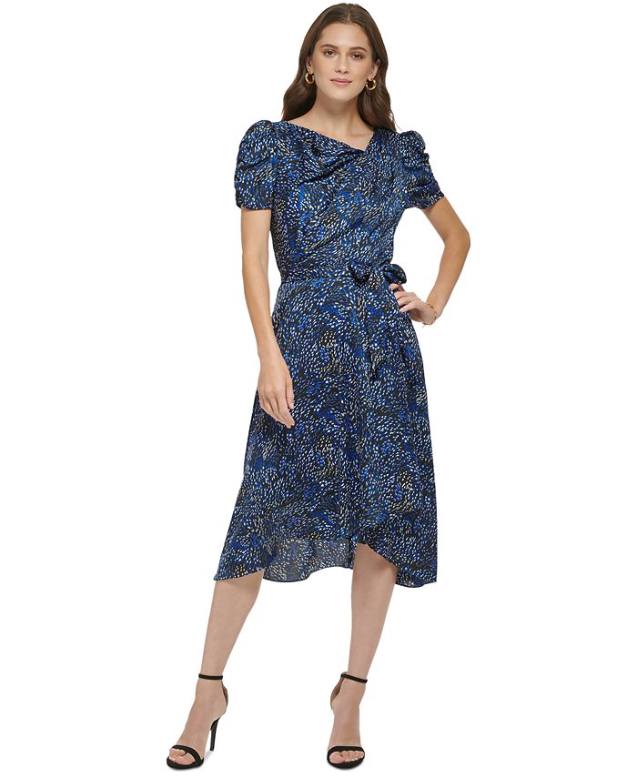 Vestido midi con mangas abullonadas
