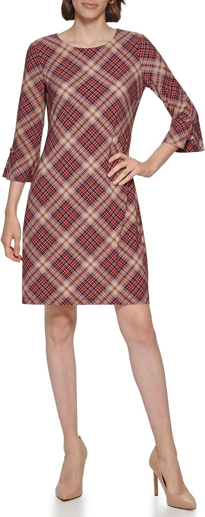 Vestido a cuadros con manga acampanada