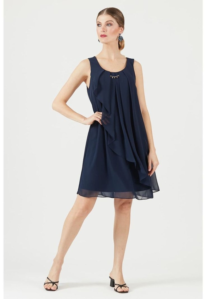 Vestido formal de gasa con escote joya