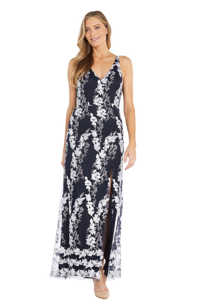 Vestido largo floral adornado