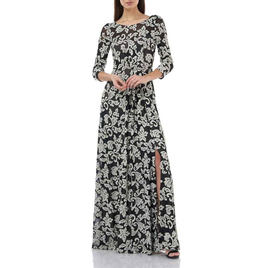 Vestido largo de malla bordada 