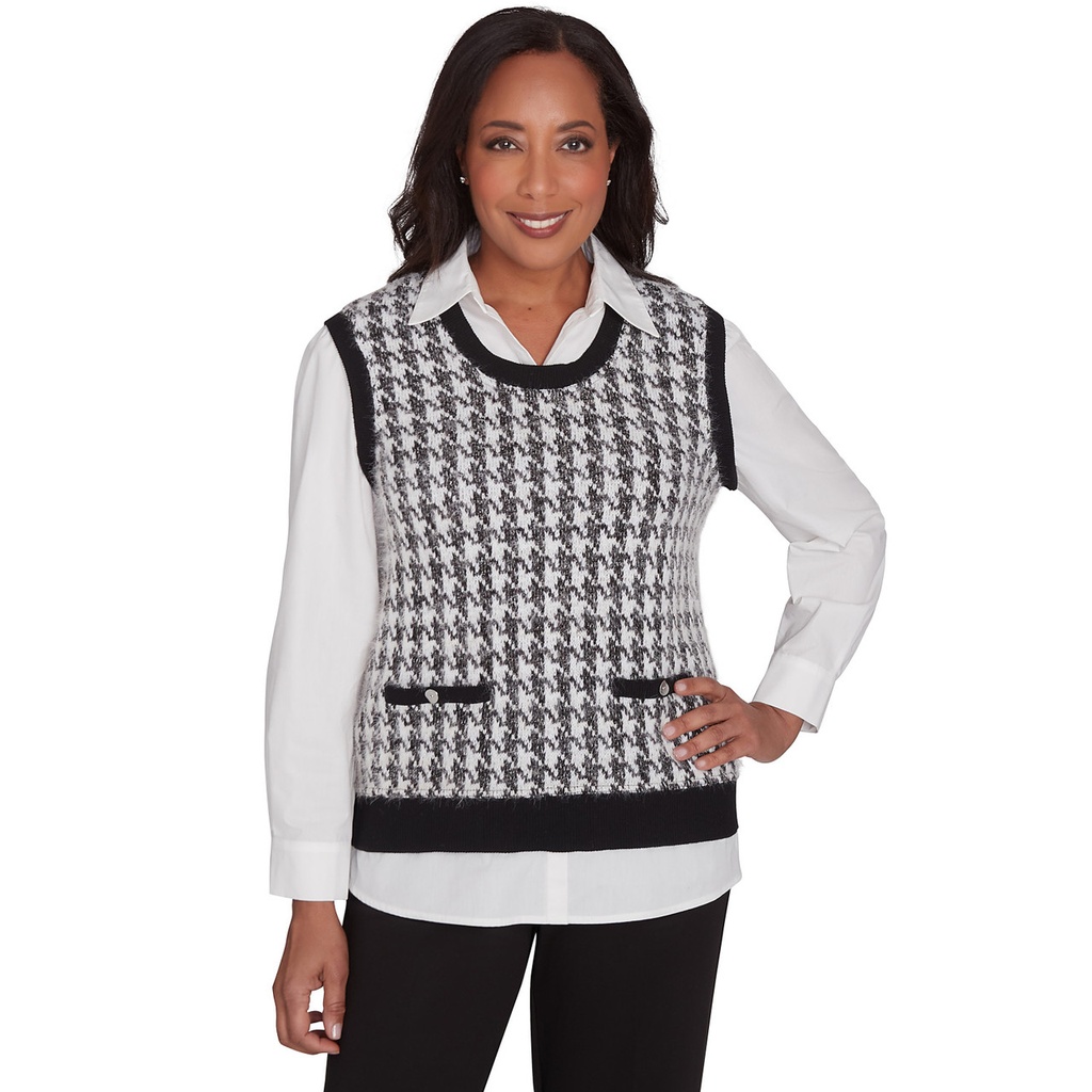 Suéter dos en uno tejido Houndstooth 