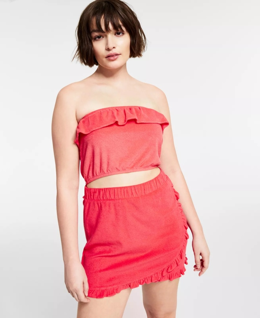 Blusa crop strapless con volates