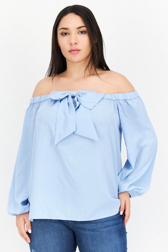 Blusa de escote con diseño de moño