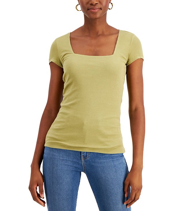 Blusa de escote cuadrado acanalada