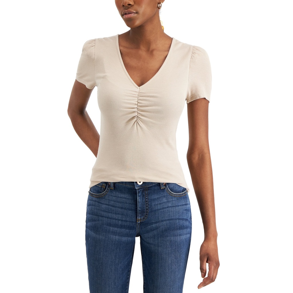 Blusa de canalé escote fruncido