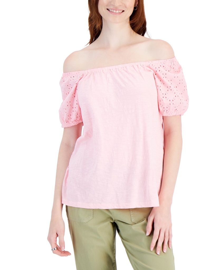 Blusa con mangas cortas de ojal