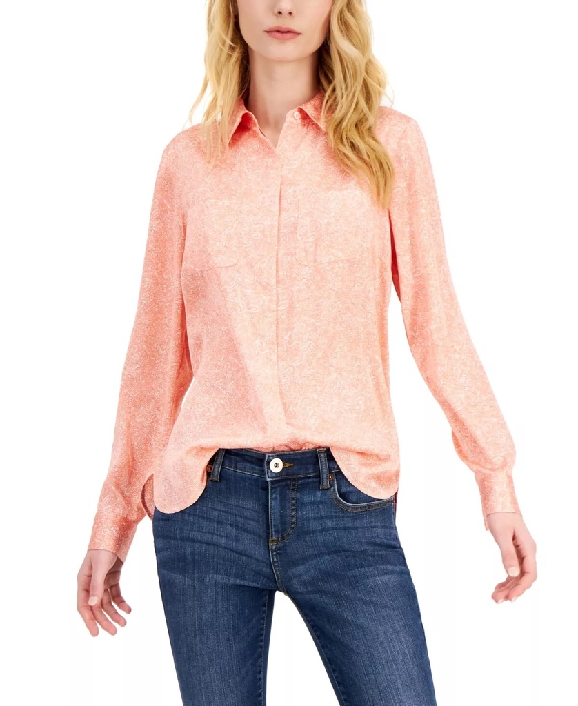 Camisera de satín con bolsillos