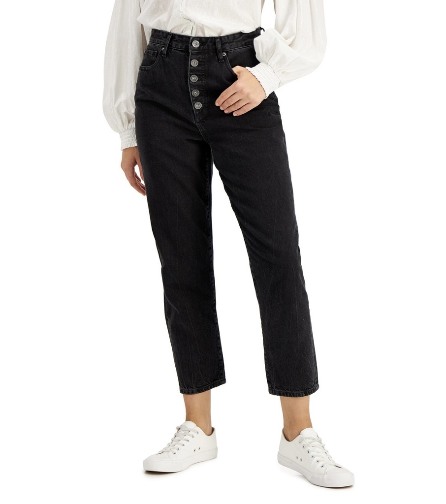 Jeans de tiro alto con cierre de botones