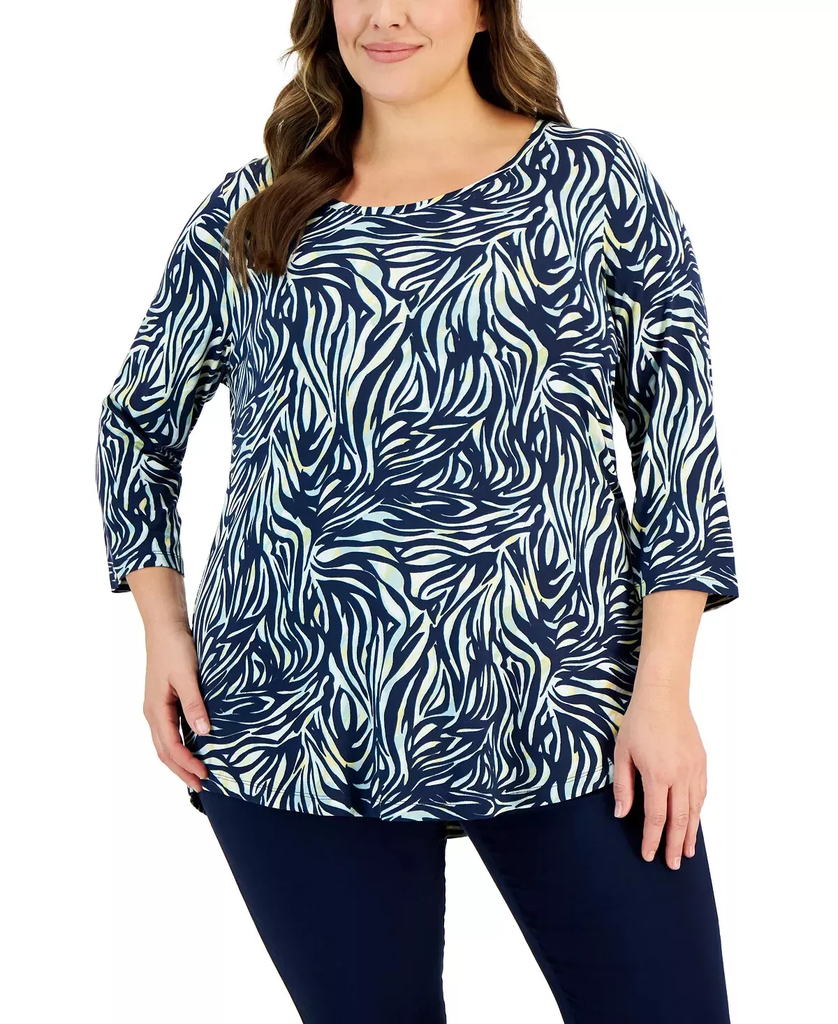 Blusa con cuello redondo manga 3/4