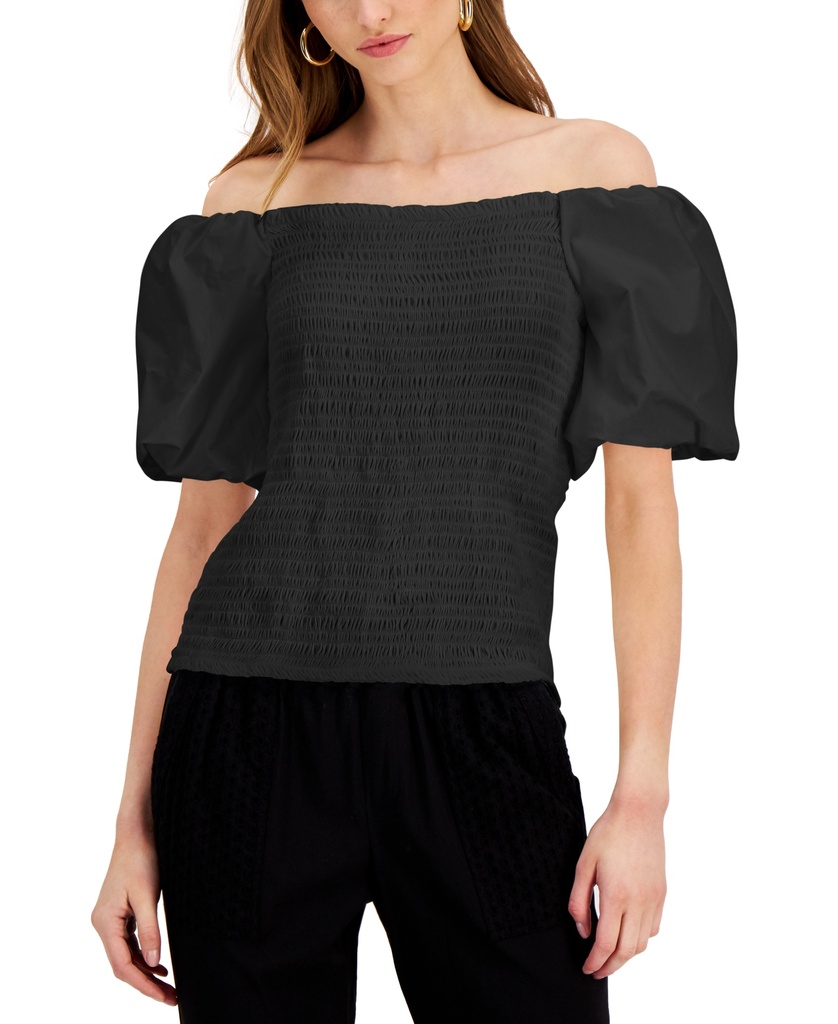 Blusa fruncida con mangas abullonadas