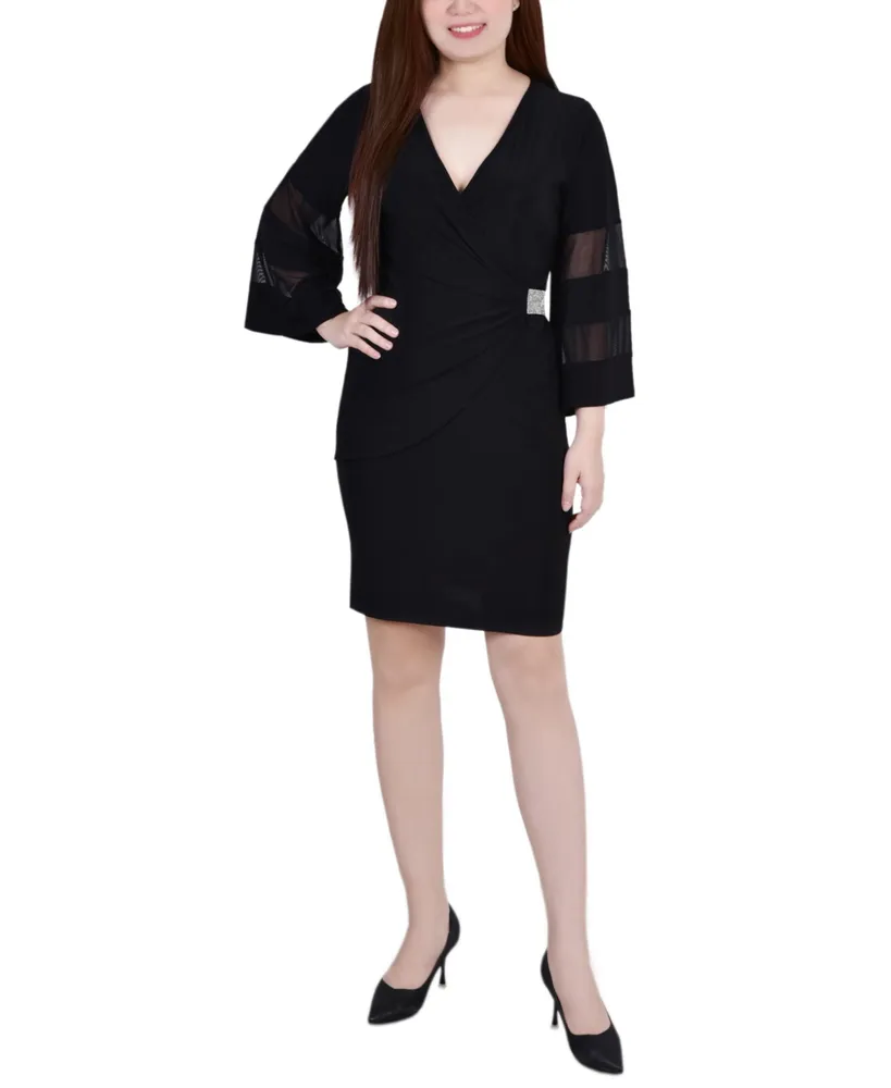 Vestido cruzado mangas acampanadas