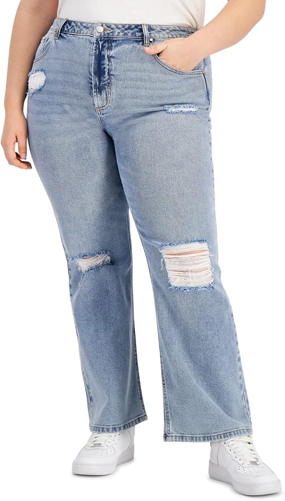 Jeans mom rectos desgastados