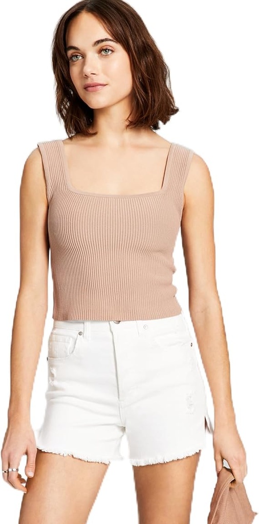 Blusa top acanalada cuello cuadrado