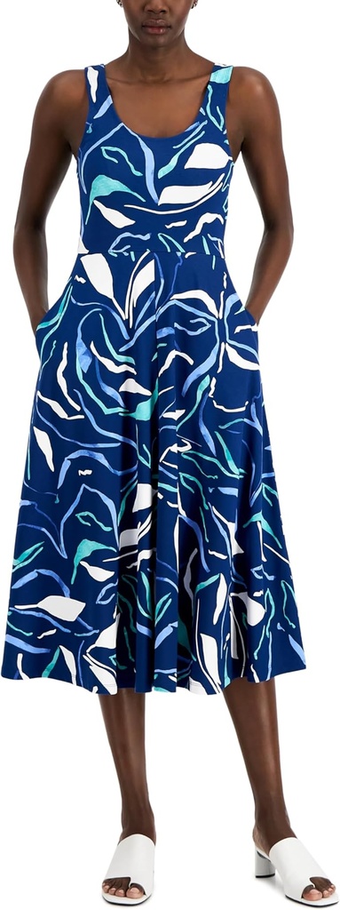 Vestido midi con escote redondo jersey
