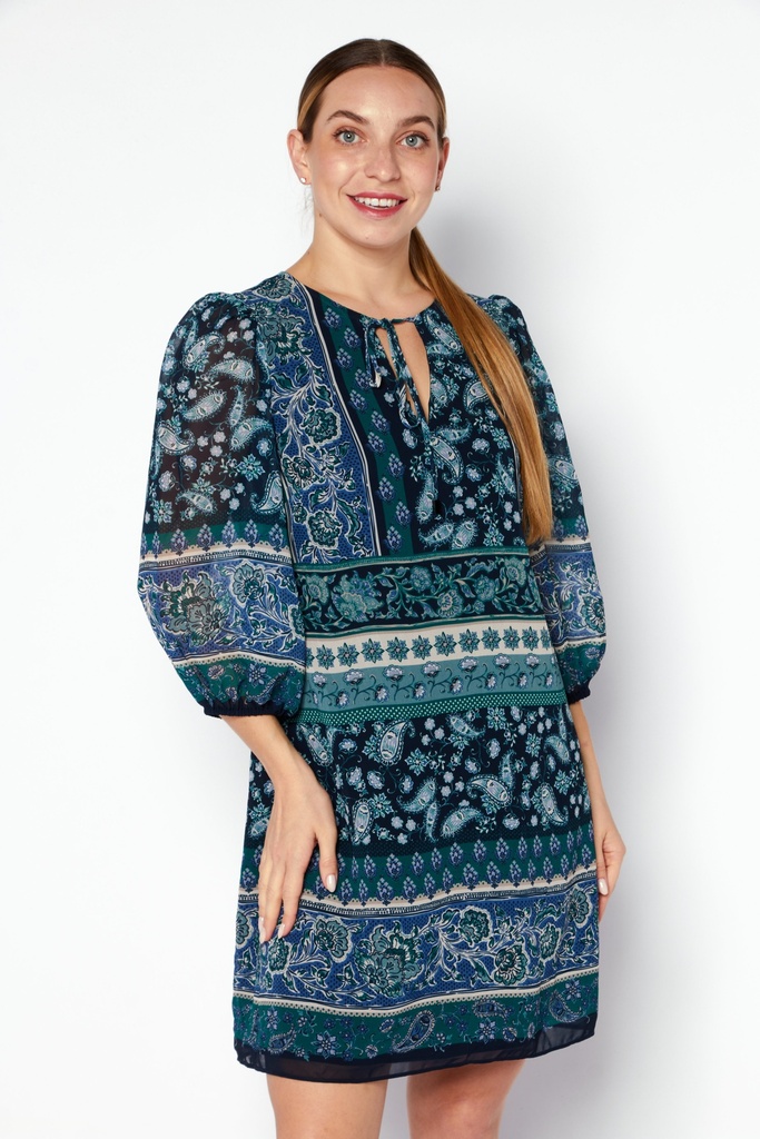 Vestido de chiffon recto paisley