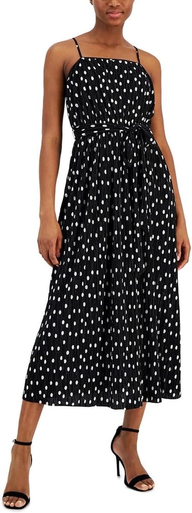 Vestido plisado de tirantes polka