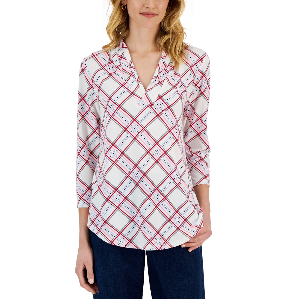 Blusa a cuadros con escote en V