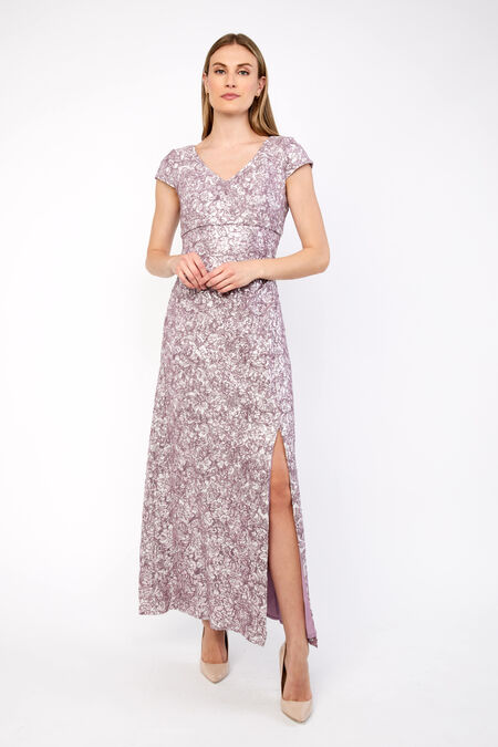 Vestido largo de encaje y lentejuela floral